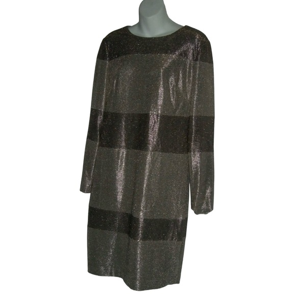 Lauren Ralph Lauren Dress Metallic Silver Gold Iridescent Shiny Holiday Sheath - Picture 3 of 12